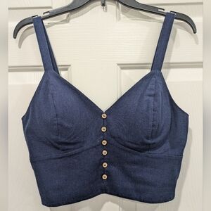 Haute Monde Cropped Bustier Top Sz L Buttons Elastic Stretch Back